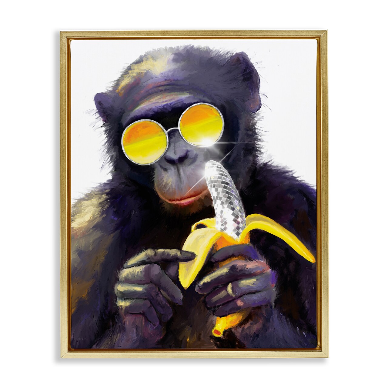 Stupell Industries Cool Monkey with Disco Banana Floating Frame By Kamdon Kreations